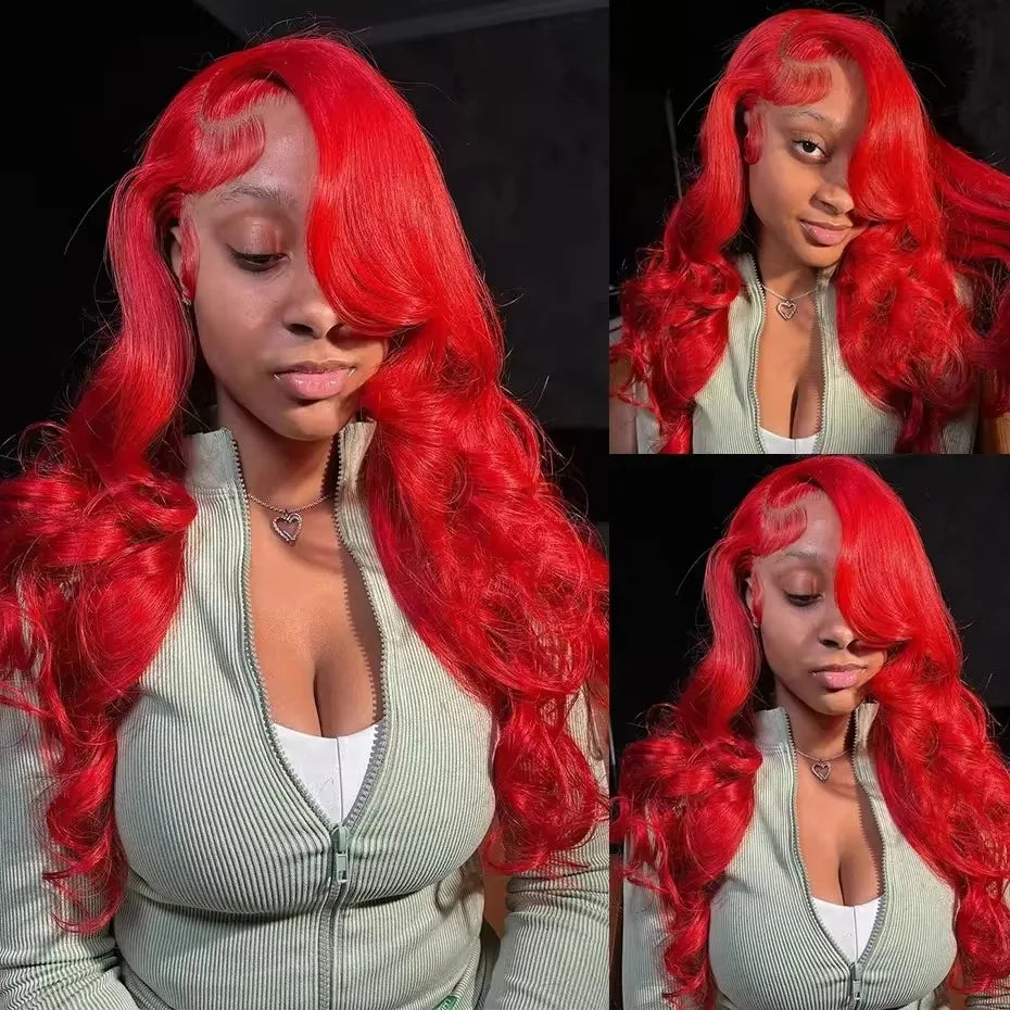 Hot Red 13x6 Hd Lace Frontal Wigs Human Hair Wig Brazilian Red Colored Body Wave 13x4 Lace Front Wig For Black Women