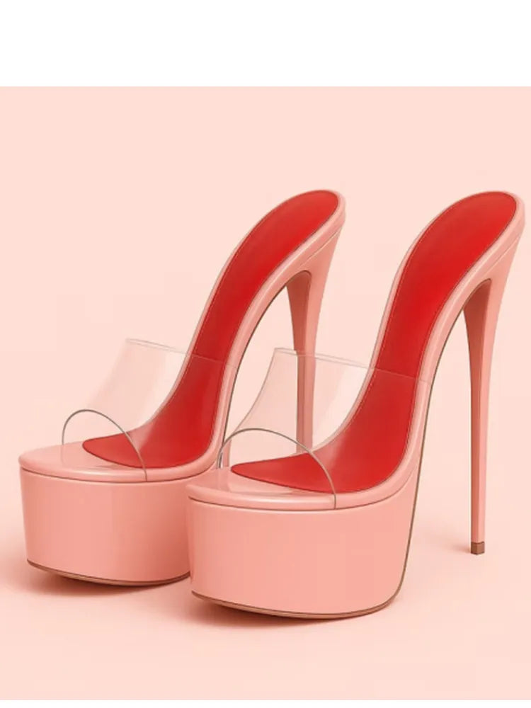 Summer New Women's Thick Bottom, Fine High Heels, Toothed Cool Slippers, Fashion Show, Party, Ultra High Heel Sandals