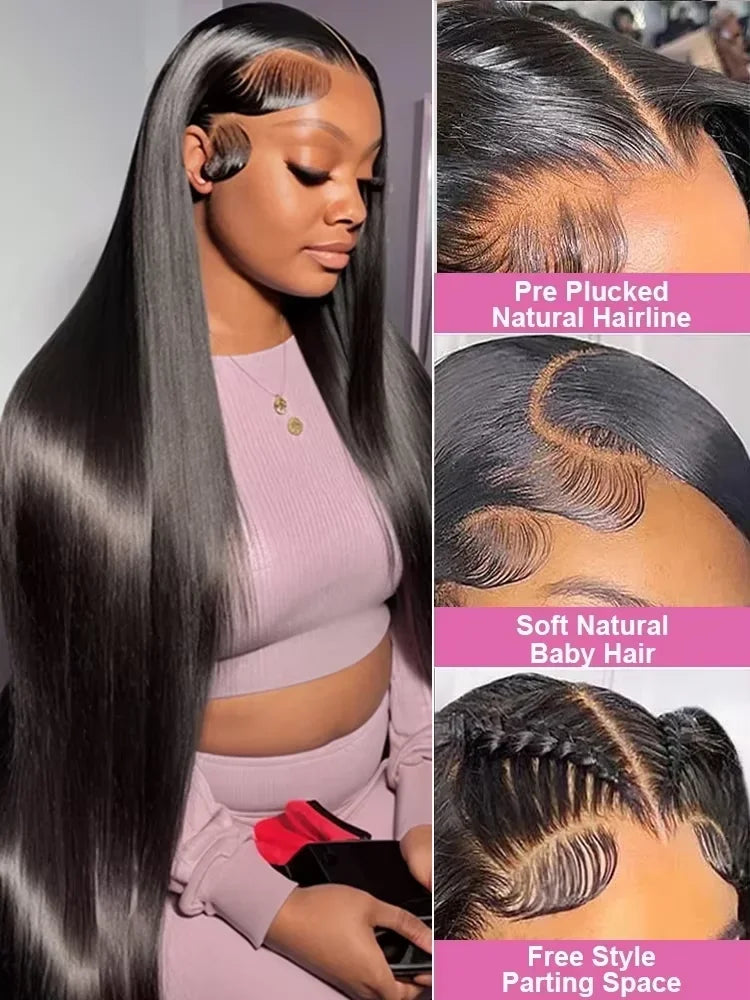 220 Density Bone Straight Brazilian Human Hair 13x6 13x4 HD Transparent Lace Frontal Wig Pre Plucked For Women