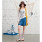 Lace Knit Sheer Long Sleeve Top, V-Neck Sailboat Print Blouse