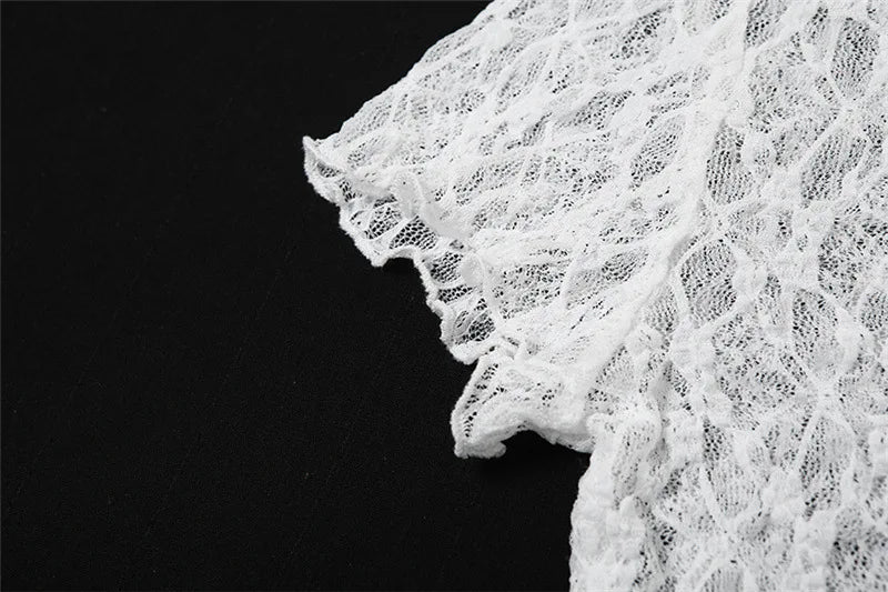 Fairycore Y2k Mesh Lace Baby Tee Woman White Short Sleeve Crop Tops Coquette Summer T Shirt Translucent