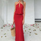 Women Halter Neck O‑Ring Keyhole Sexy Maxi Dress Sleeveless Blouson Bodycon Floor‑Length Evening Party Long Gown