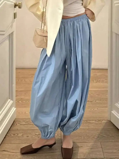 Casual Loose Jogger Bloomers Pants Women High Waist Trousers Fashion Female Loose Pleated Bloomers Pants Streetwear