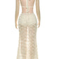 Sexy See Through Dress Women 3D Flowers Metal Buckle Halter Backless Bandage Camisole+Skirts Beach Vacation Clubwear