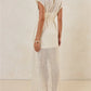Women's Sequin Long Dress Summer Fashion Short Sleeve Solid Loose Fit Gown with Side Slits Sparkly Sheer Knit Sundress