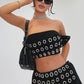 Hipster Sexy Hollow Metal Women 2 Piece Set Hipster Luxury Strapless Tops+Shorts Matching Streetwear Skinny Slim Outfits