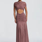 Short Sleeve Ruched Sexy Maxi Dress Women Elegant Hollow Out Turtleneck Bodycon Pleated Club Party Long Dress Female