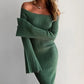 Off Shoulder Flare Sleeve Long Dresses Black Green White Knitted Elegant Dress Fall Clothes 2024 Women