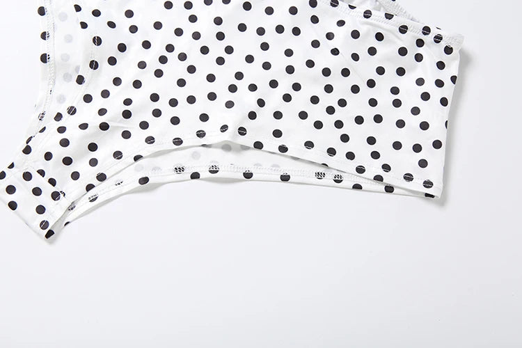 Beach Y2K Style 3 Piece Set Woman Polka Dot Print Full Sleeve Knot Tops+Low-Neck Bra+Mini Shorts Sexy Fashion Suits