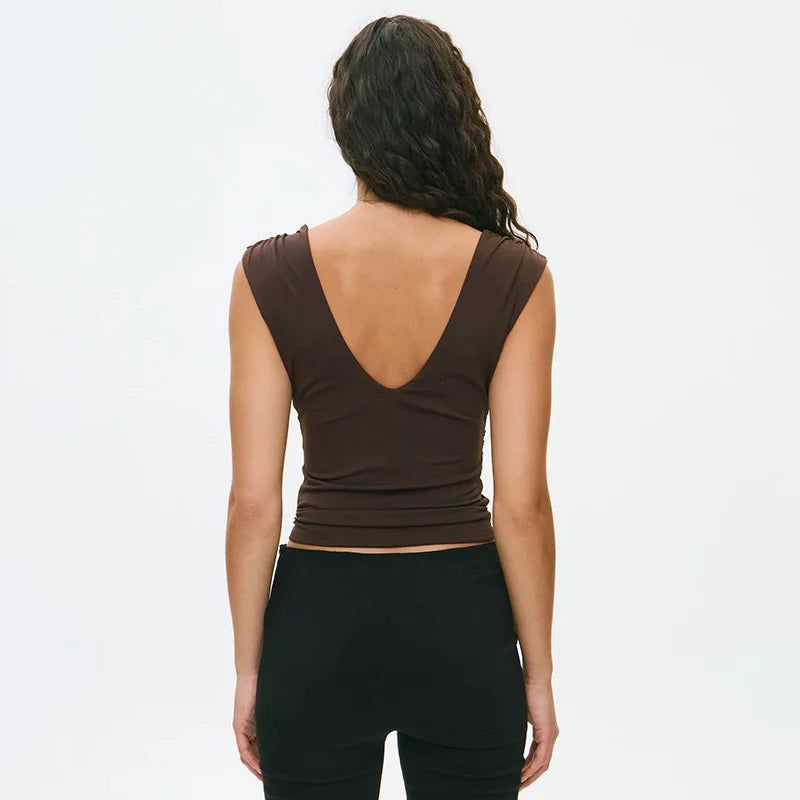 Twisted Deep V Neck Sleeveless Backless Tops Fashion 2026 Summer Clothes for Women T Shirts White Black