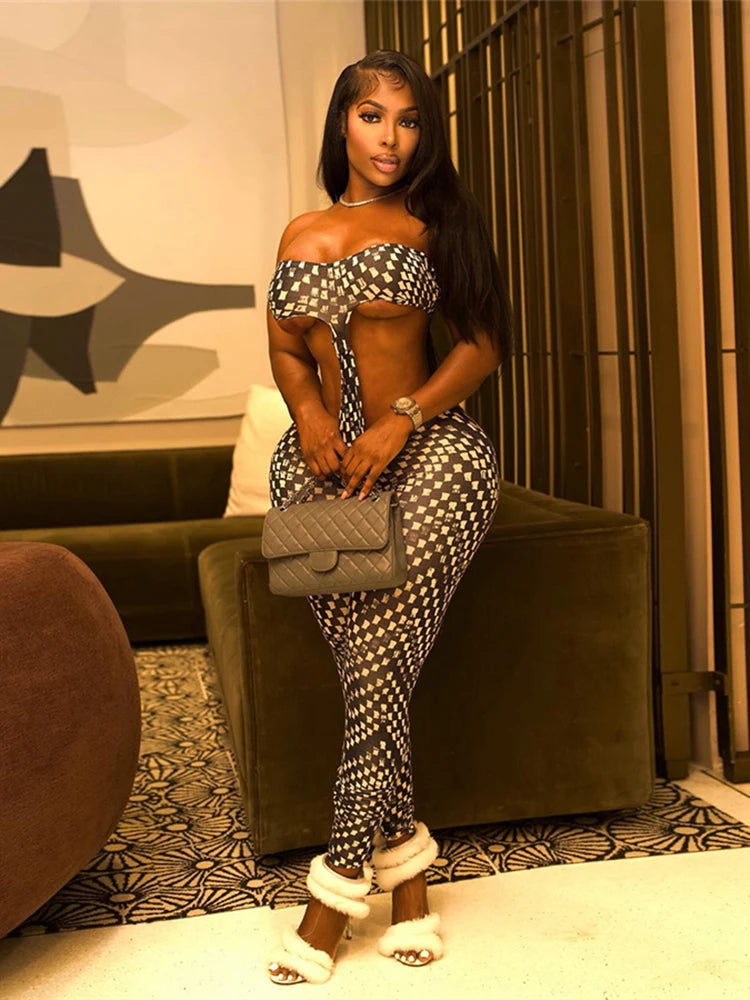 Sexy Print Jumpsuits Women Sleeveless Backless Low-Neck Skinny Elasticity Midnight Coquett Wild Trend Party Streetwear