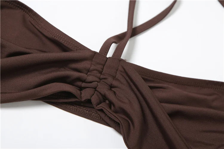 Y2K Sexy Bodysuit Women Summer Ruched shirring Halter Backless Sleeveless Beach Vacation Body Hipster Midnight Tops