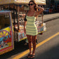 Striped Yellow Sexy Dresses for Summer 2025 Spaghetti Strap Backless Mini Dress Resort Wear
