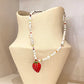 Women's Strawberry Pendant Pearl Necklace, Colorful Beaded Baroque Pearl Choker, Cute Y2K Style Collarbone Jewelry