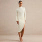Long Sleeve Mock Neck Midi Dress Side Ruched High Split Fitted Elegant Autumn Dresses 2026