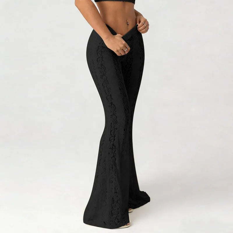 Low-rise Lace Flare Trousers See Through Bell Bottom Pants Woman Clothing Fall 2026