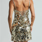 Women Sparkly Sequin Mini Dress Spaghetti Strap Open Back Lace Up Bodycon Dress for Nightclub Party and Birthday Outfits