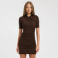 Short Sleeve Ruched Bodycon Mini Dresses Black Brown White Fitted Dress for Woman Clothing