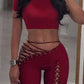 Hollow Bandage 2 Pieces Set for Woman Sexy Clubwear Rave Outfits Festival Halter Top and Leggings Pants Suits