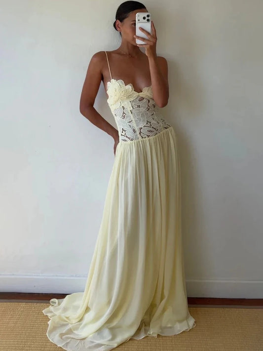 Lace Corset Sexy Maxi Dress Women Elegant Spaghetti Strap Sleeveless Backless Bodycon Club Party Long Dresses Summer
