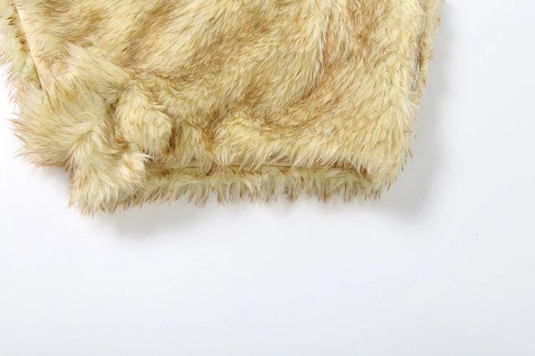 Plush 2-Piece Set Women Lapel Full Sleeve Crop Tops+Zipper Mini Shorts Sexy Winter Trend Midnight Street Wild Hottie Suit