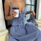 Blue and White Gingham Print Two Piece Set Woman Summer Outfits Vacation Crop Top and Long Skirt Skirts