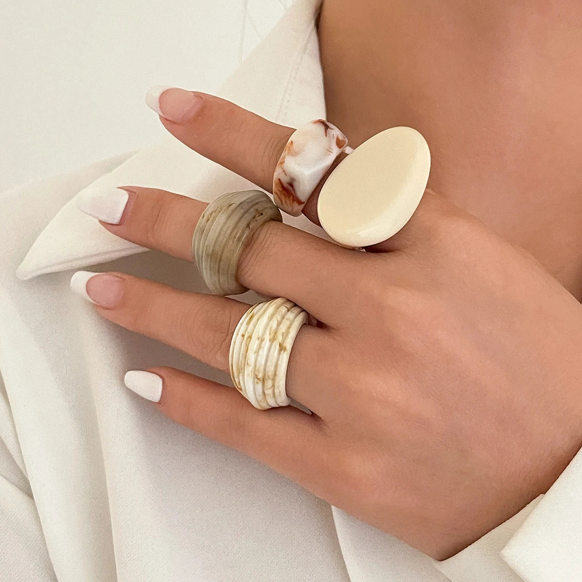 Creative Resin Acrylic Rings for Women Fashion Statement Bohemian Geometric Couple Ring Y2K Wed Engaged Jewelry Gift