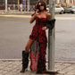 Red Floral High Low Dress 2025 Woman Sexy Sleeveless Asymmetrical Ruffled Long Dresses