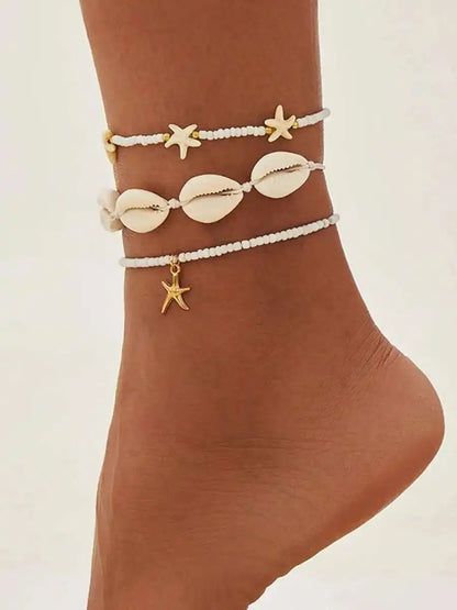 3Pcs/Set Bohemia Conch CCB Rice Beads Anklets for Women 2025 Summer Beach Vacation Foot Chains Jewelry Accessories Gift