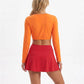 Y2K Women Velma Cosplay Costume Long Sleeve Wrap V Neck Crop Top High Waist Mini Skirt Party Two Piece Set