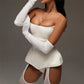 Women White Strapless Corset Top Structured Bustier Peplum Hem Waist Shaping Tube Top Night Club Party Evening Outfit
