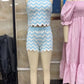 2-Piece Crochet Knit Halter Top and Shorts Set Women Chevron Stripe Open Back Tie Backless Summer Vacation Beachwear