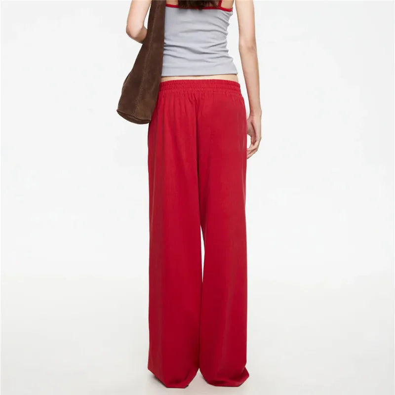 Y2K Women Side Striped Wide Leg Sweatpants Elastic Waist Loose Floor‑Length Sport Trousers Streetwear Casual Pants