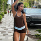 Color Blocking Romper Women Sexy Fashion Halter Bandages Backless Sleeveless Simple Trend Street Sproty Playsuits
