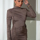 Long Sleeve Ruched Sexy Maxi Dress For Women Autumn Winter New Drawstring Turtleneck Bodycon Sexy Long Dress Elegant