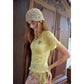 Women's V-Neck Button Front Knit Top with Floral Embroidery, Ruffled Hem Short Sleeve Knitwear, Cute Casual Slim Fit Top