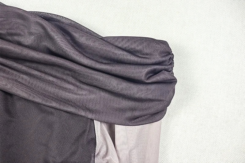 Mesh Gradient Maxi Dress Women Ruched Slash Neck Backless Full Sleeve Vacation Street Fashion Elegant Skinny Vestidos