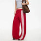 Y2K Women Side Striped Wide Leg Sweatpants Elastic Waist Loose Floor‑Length Sport Trousers Streetwear Casual Pants