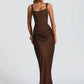 Elegant Backless Sexy Maxi Dress Women Gown Fashion Square Collar Sleeveless Skinny Ruched Club Party Long Dresses