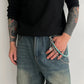 Y2K Trendy Blue Stone Bead Jeans Pants Chain For Men Women Hip Hop Punk Double Layer Keychains Bag Accesories Jewelry