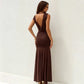 Transparent Mesh Patchwork Black Long Summer Dress Sexy Elegant Deep V Neck Sleeveless Backless Maxi Dresses