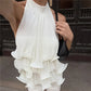 Women Halter Ruffle Crop Top Backless Tie Sleeveless Textured Blouse Y2K Aesthetic Daily Wear Party Summer Streetwear