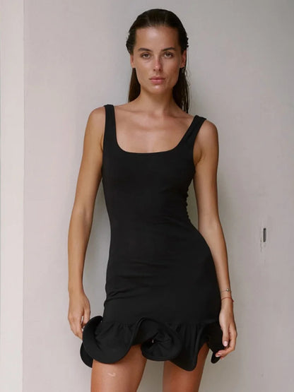 Sleeveless Ruffled Dresses for Summer Women Fashion Sexy Black Mini Dress