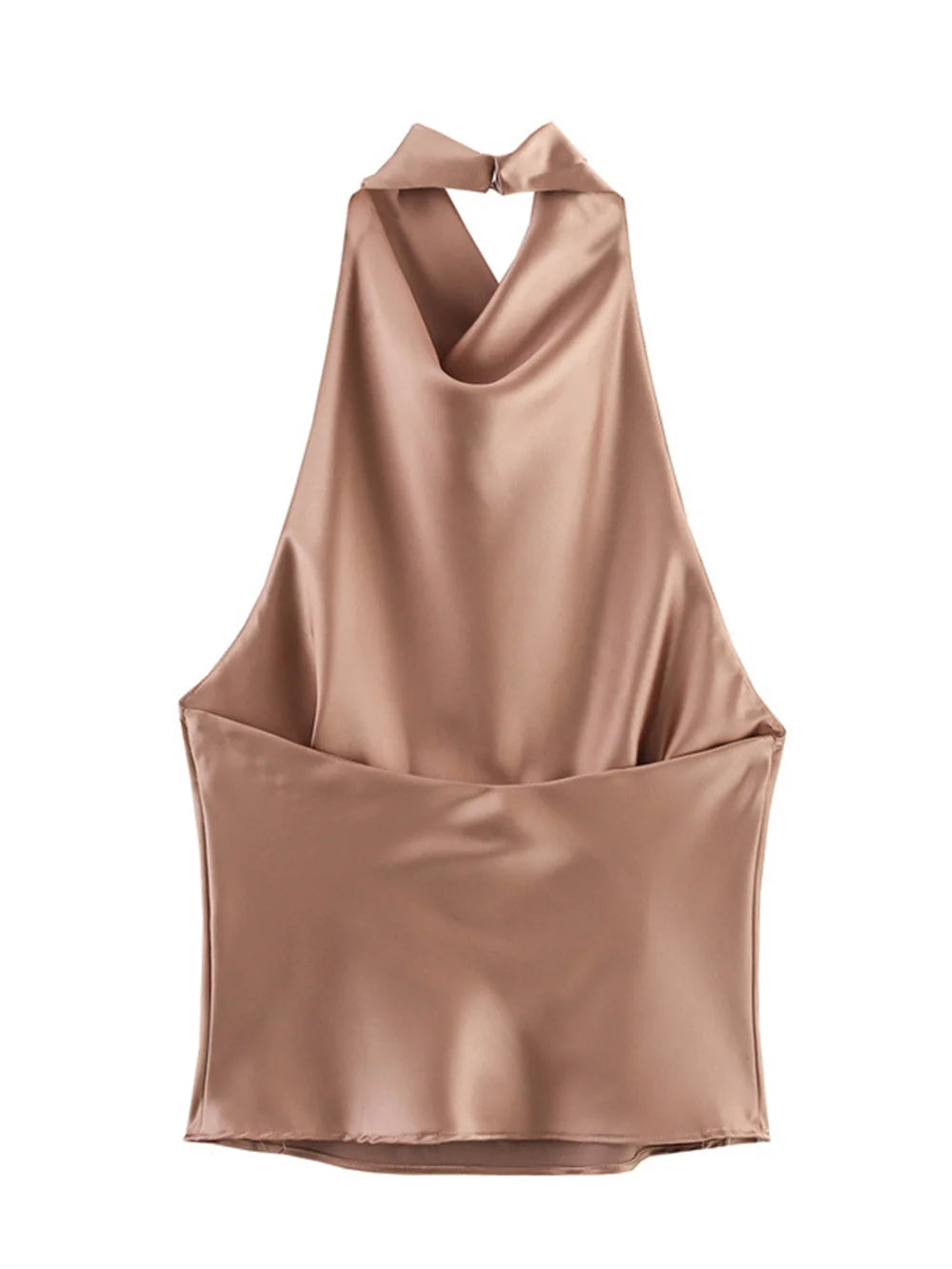 Elegant Silk Satin Tank Top Women Summer Elegant Simple Halter Backless Vacation Party Club Basic Wild Skinny Vest