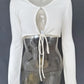 Women Y2K Knit Long Sleeve Crop Top Front Tie Cut Out Keyhole T-shirt Slim Fit Flare Cuff Hollow Out Cropped Blouse