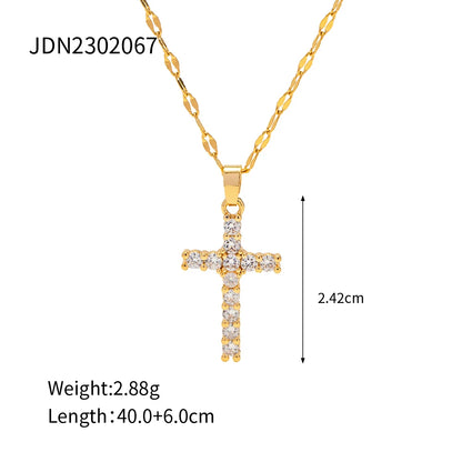 Y2K Patchwork Chain Design Stainless Steel Necklace Paperclip + Glossy Pentagram Cross with Zirconia Pendant Necklace