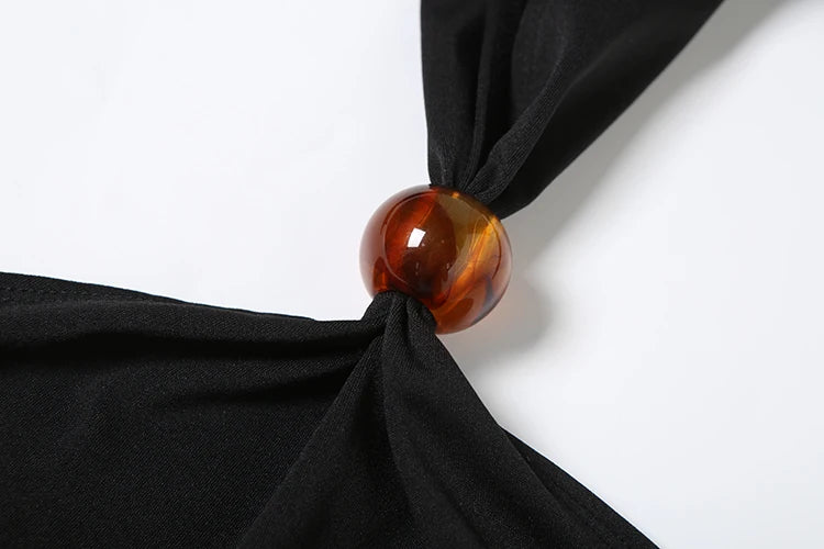 Pearl Buckle Halter Dress Women Y2K Sexy Summer Backless Bandage Simple Classic Stretch Solid Midnight Party Bodycon