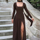 Long Sleeve Split Dresses for Woman Clothing 2025 Autumn Elegant Long Party Dresses with Scarf