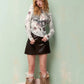Women's Fantasy Print Long Sleeve Top, Sweet Girl Y2K Tshirt for Spring Summer Casual Wear, Festival & Party Outfit