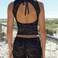 Jacquard Sexy 2 Piece Set Women Coquette Hollow Bandage Tank Tops+Shorts Matching Clubwear Midnight Matching Outfits